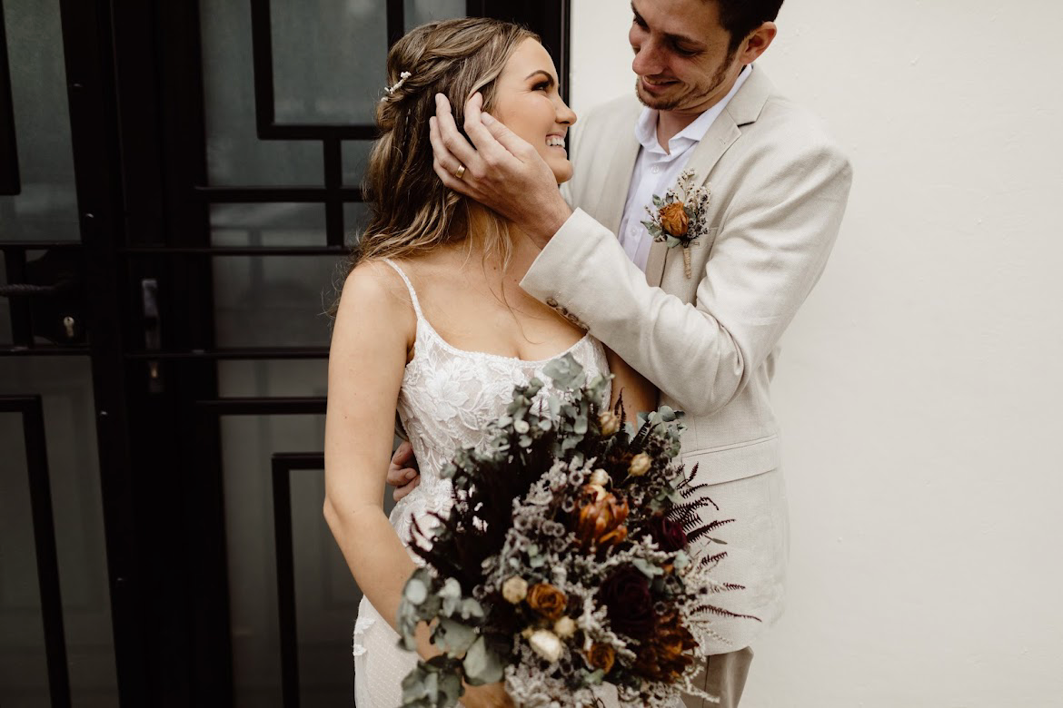 Boho bride and groom in love